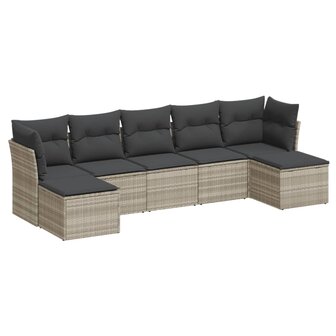 7-delige Loungeset met kussens poly rattan lichtgrijs