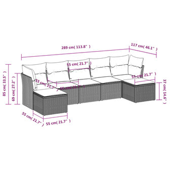 7-delige Loungeset met kussens poly rattan lichtgrijs
