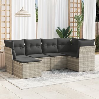 6-delige Loungeset met kussens poly rattan lichtgrijs