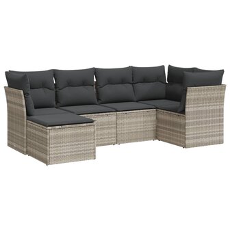 6-delige Loungeset met kussens poly rattan lichtgrijs