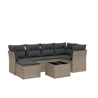 7-delige Loungeset met kussens poly rattan lichtgrijs