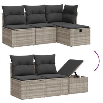 7-delige Loungeset met kussens poly rattan lichtgrijs