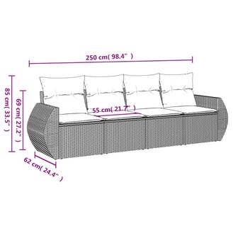 4-delige Loungeset met kussens poly rattan lichtgrijs
