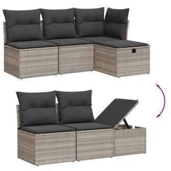7-delige Loungeset met kussens poly rattan lichtgrijs