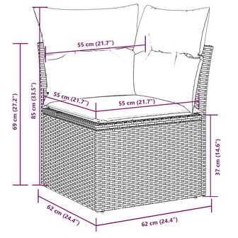 8-delige Loungeset met kussens poly rattan lichtgrijs