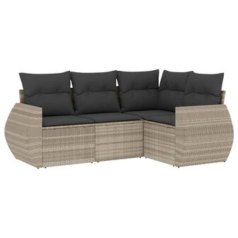 4-delige Loungeset met kussens poly rattan lichtgrijs