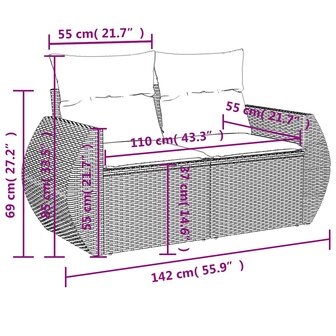 4-delige Loungeset met kussens poly rattan lichtgrijs