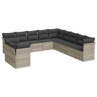 11-delige Loungeset met kussens poly rattan lichtgrijs