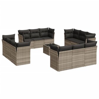 13-delige Loungeset met kussens poly rattan lichtgrijs