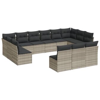 13-delige Loungeset met kussens poly rattan lichtgrijs