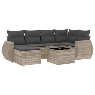 7-delige Loungeset met kussens poly rattan lichtgrijs