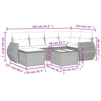 7-delige Loungeset met kussens poly rattan lichtgrijs
