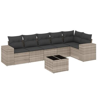 7-delige Loungeset met kussens poly rattan lichtgrijs