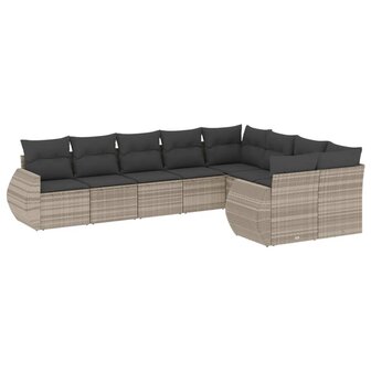 9-delige Loungeset met kussens poly rattan lichtgrijs