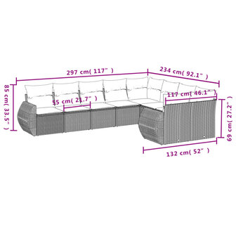 9-delige Loungeset met kussens poly rattan lichtgrijs