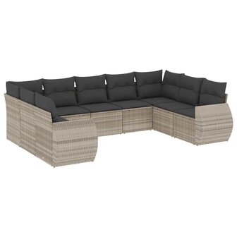 9-delige Loungeset met kussens poly rattan lichtgrijs