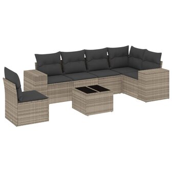 7-delige Loungeset met kussens poly rattan lichtgrijs