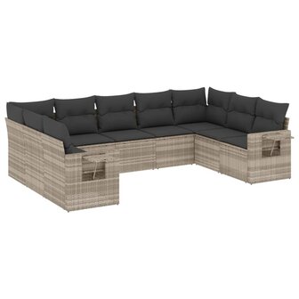 9-delige Loungeset met kussens poly rattan lichtgrijs