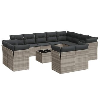 13-delige Loungeset met kussens poly rattan lichtgrijs