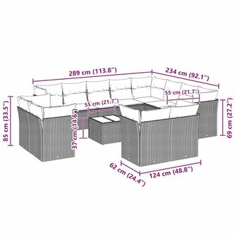 13-delige Loungeset met kussens poly rattan lichtgrijs