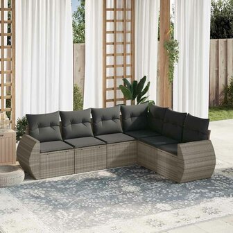 6-delige Loungeset met kussens poly rattan lichtgrijs