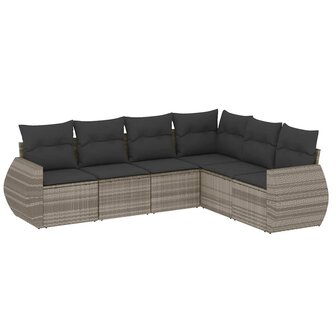 6-delige Loungeset met kussens poly rattan lichtgrijs