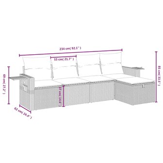 5-delige Loungeset met kussens poly rattan lichtgrijs