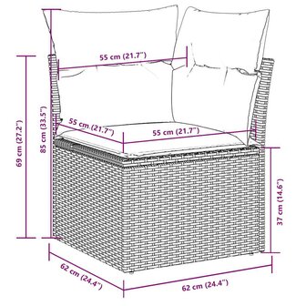 5-delige Loungeset met kussens poly rattan lichtgrijs