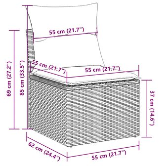 5-delige Loungeset met kussens poly rattan lichtgrijs