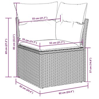 5-delige Loungeset met kussens poly rattan lichtgrijs