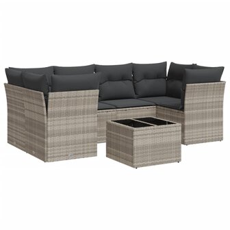 7-delige Loungeset met kussens poly rattan lichtgrijs