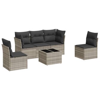 6-delige Loungeset met kussens poly rattan lichtgrijs