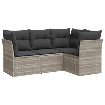 4-delige Loungeset met kussens poly rattan lichtgrijs