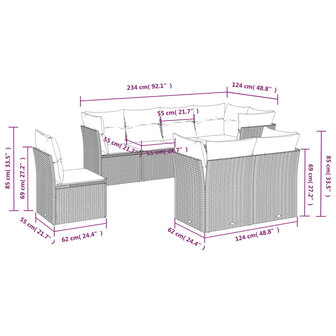 8-delige Loungeset met kussens poly rattan lichtgrijs