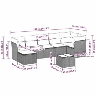 8-delige Loungeset met kussens poly rattan lichtgrijs