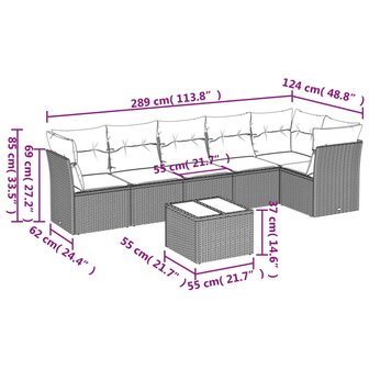 7-delige Loungeset met kussens poly rattan lichtgrijs
