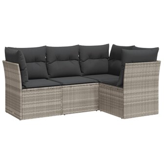 4-delige Loungeset met kussens poly rattan lichtgrijs