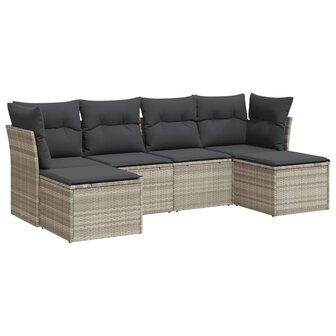 6-delige Loungeset met kussens poly rattan lichtgrijs