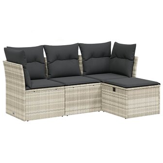 4-delige Loungeset met kussens poly rattan lichtgrijs