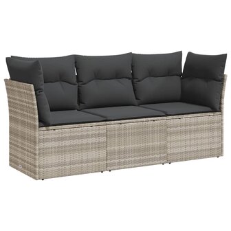 3-delige Loungeset met kussens poly rattan lichtgrijs