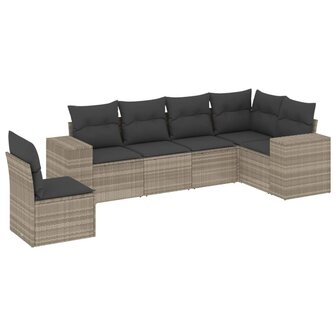 6-delige Loungeset met kussens poly rattan lichtgrijs