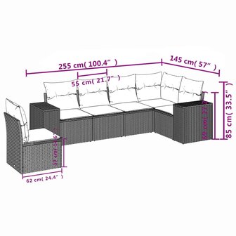 6-delige Loungeset met kussens poly rattan lichtgrijs