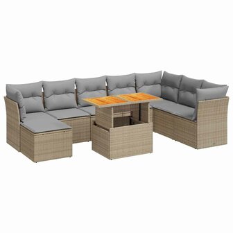 9-delige Loungeset met kussens poly rattan beige