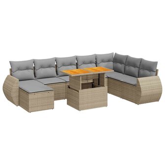 9-delige Loungeset met kussens poly rattan beige