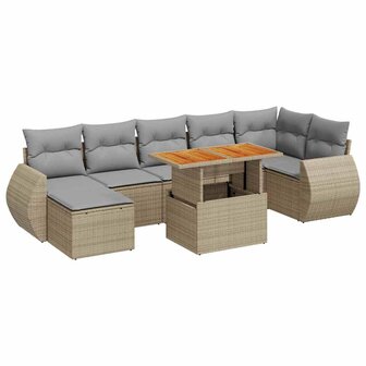 8-delige Loungeset met kussens poly rattan beige