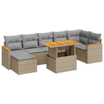 8-delige Loungeset met kussens poly rattan acacia beige