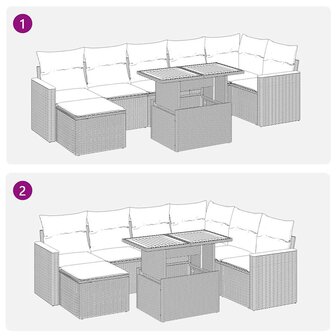 8-delige Loungeset met kussens poly rattan acacia beige
