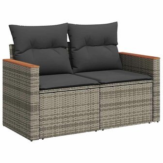 6-delige Loungeset met kussens poly rattan acacia grijs