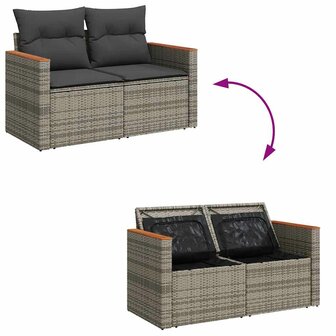 6-delige Loungeset met kussens poly rattan acacia grijs