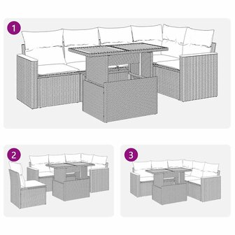 6-delige Loungeset met kussens poly rattan acacia grijs